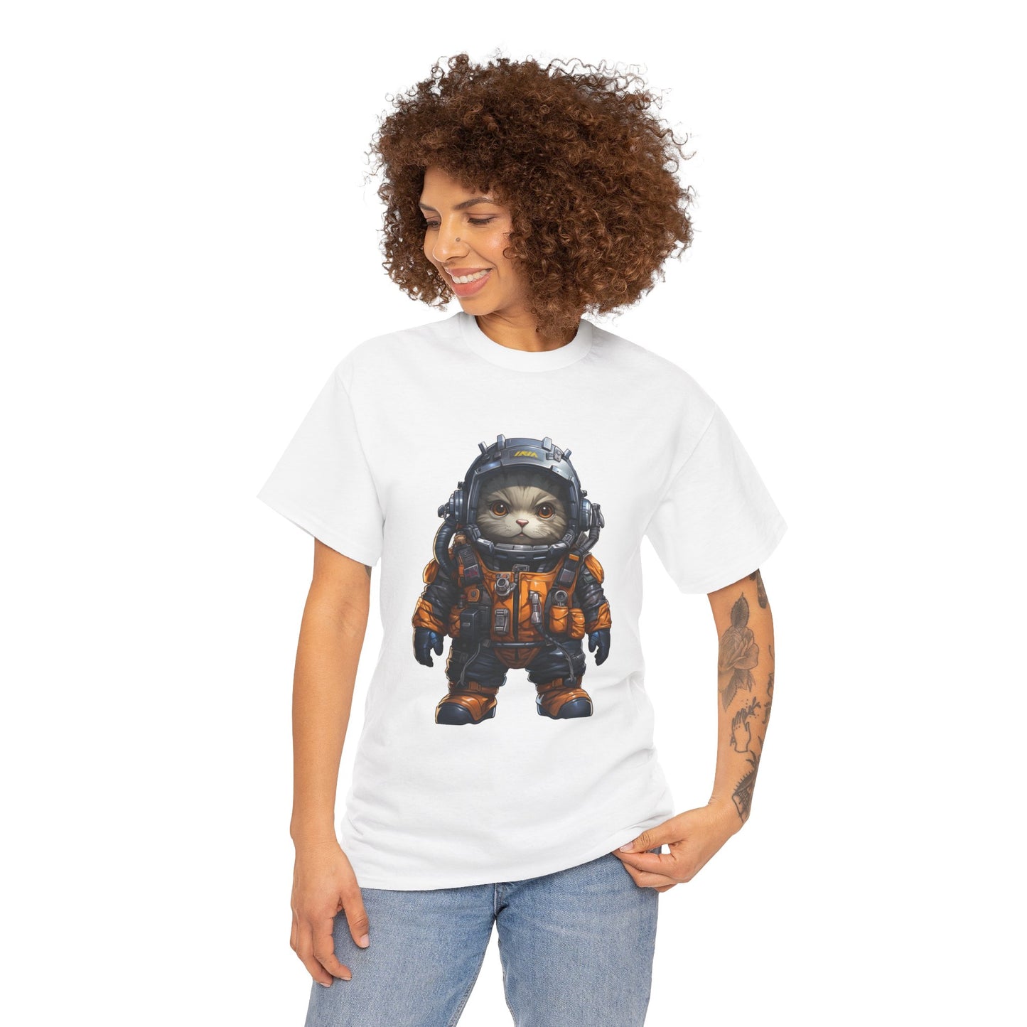 Unisex T Shirt, Commander Purr Unisex Heavy Cotton Tee