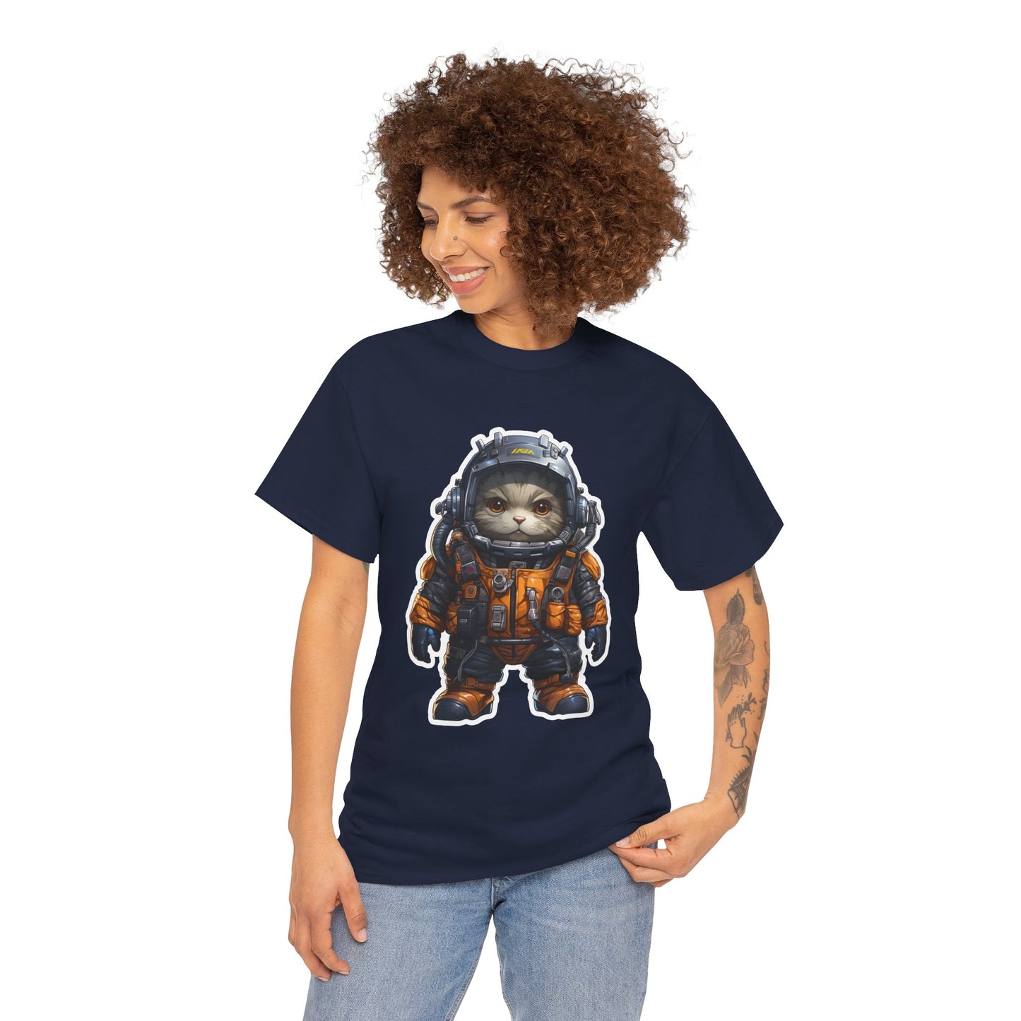 Unisex T Shirt, Commander Purr Unisex Heavy Cotton Tee