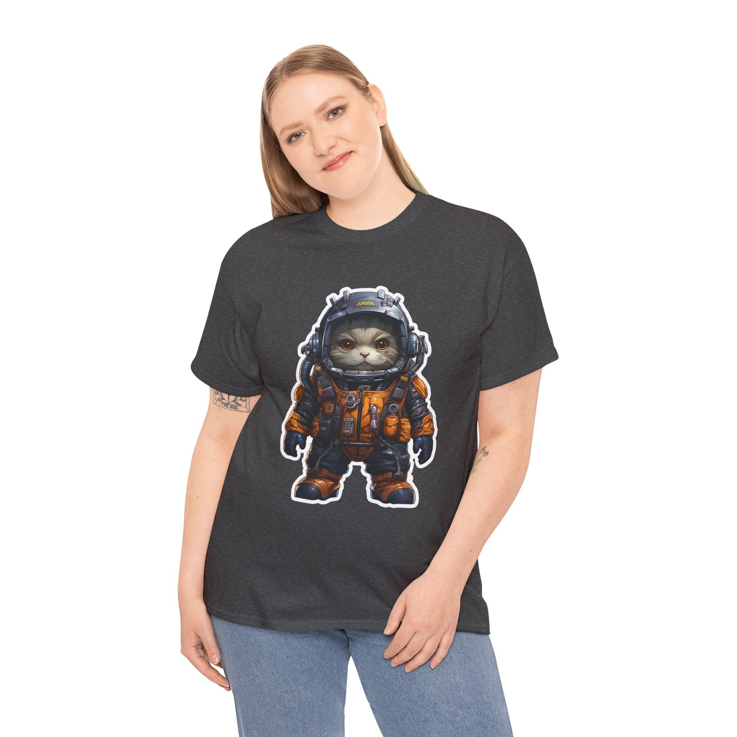 Unisex T Shirt, Commander Purr Unisex Heavy Cotton Tee