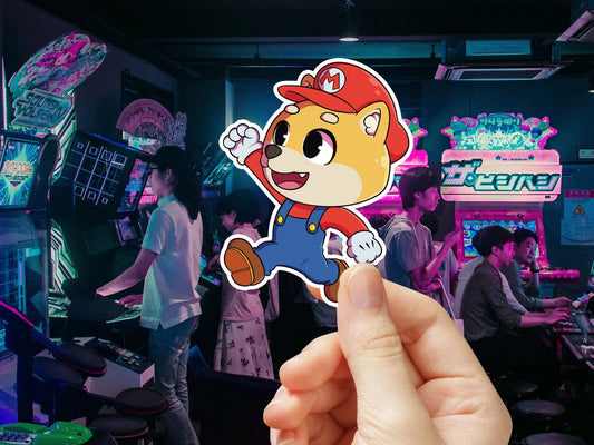 Shiba Mario SHIBA STICKER, MARIO Sticker, Super Mario Stickers, Glossy Vinyl Decal Water-Resistant Shiba Mario Anime Sticker