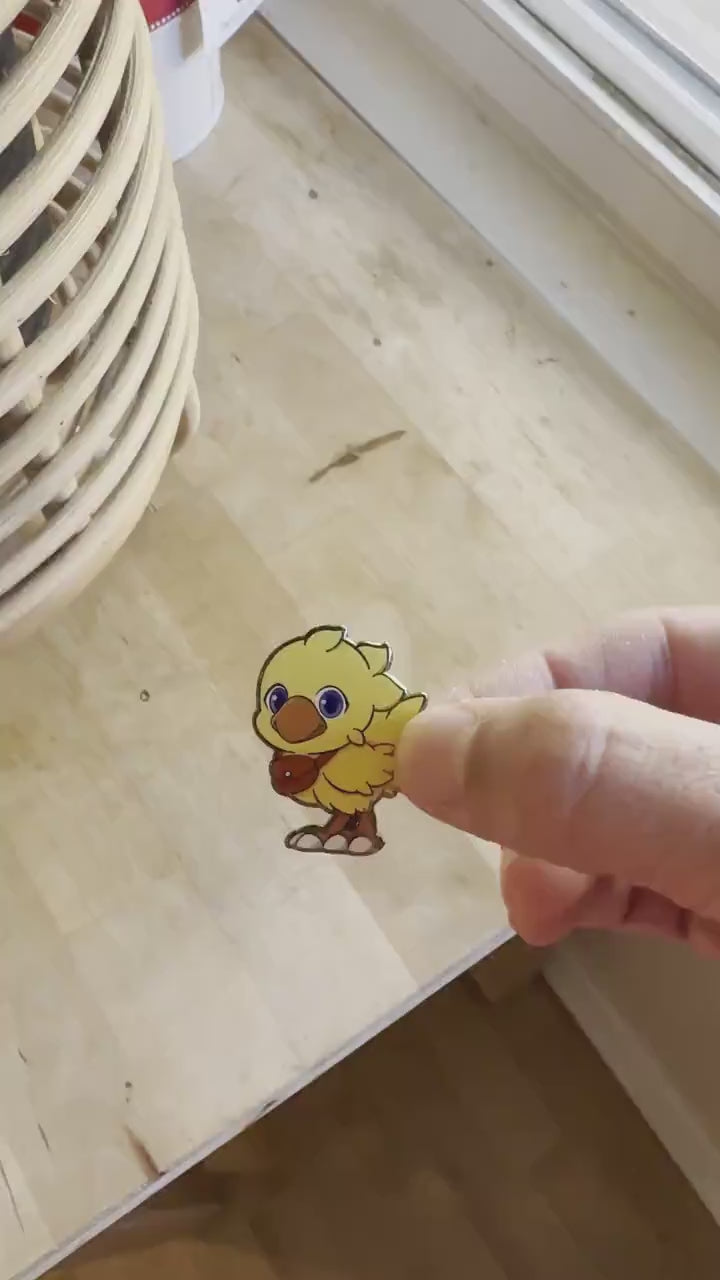 Glossy Vinyl Sticker, CHIBI CHOCOBO ENAMEL Pin 1.4 inch